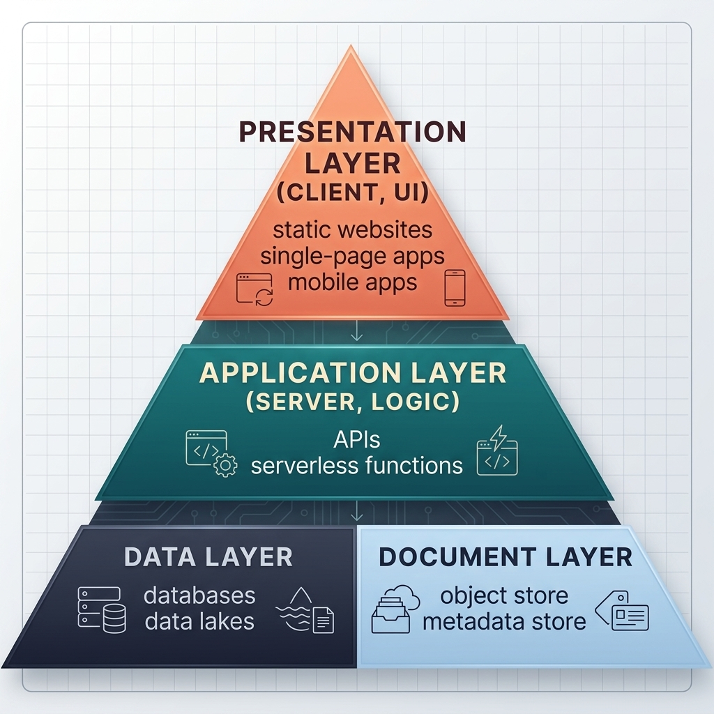 Four-tier model showing the document layer in a multi-tier architecture